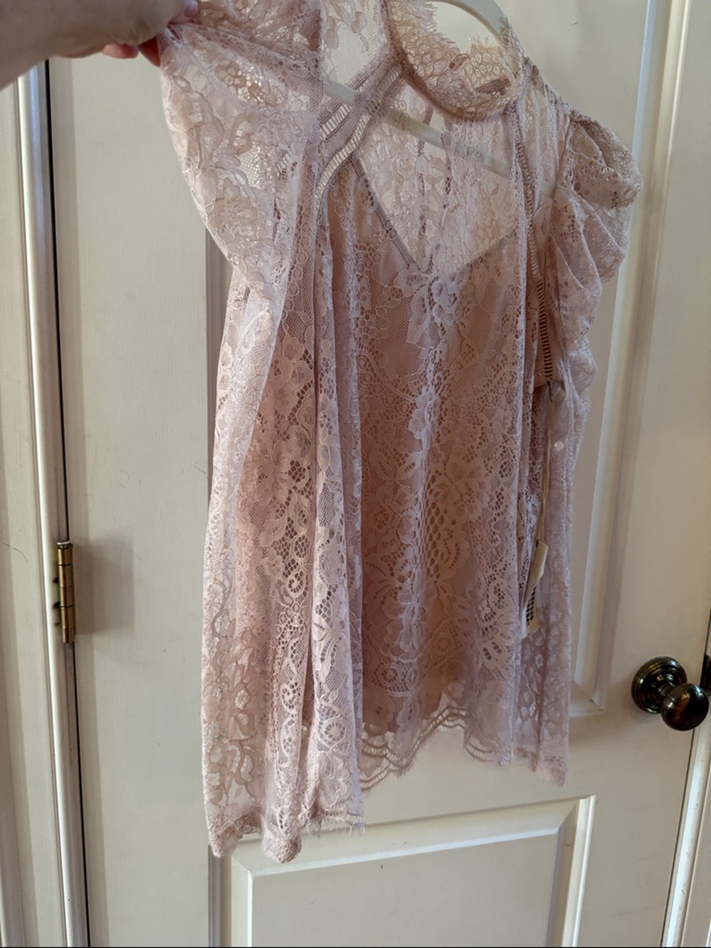 Savanna Jane Boho Top - Blush Pink - Lace - Mock Neck - Ruffle - Preloved - Picture 7 of 8